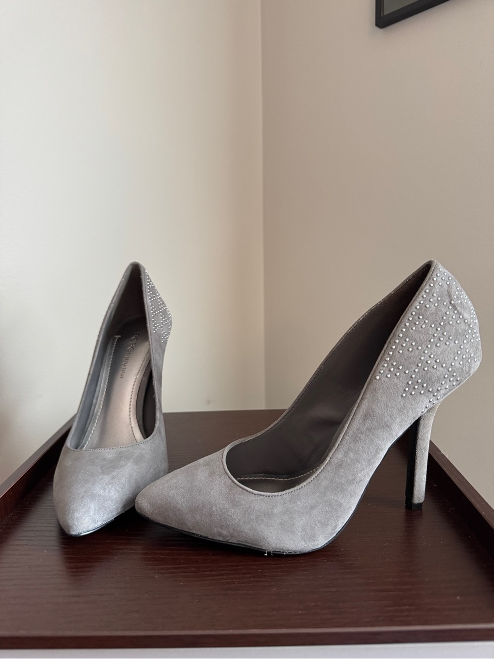 BCBGeneration Gray Suede Heels